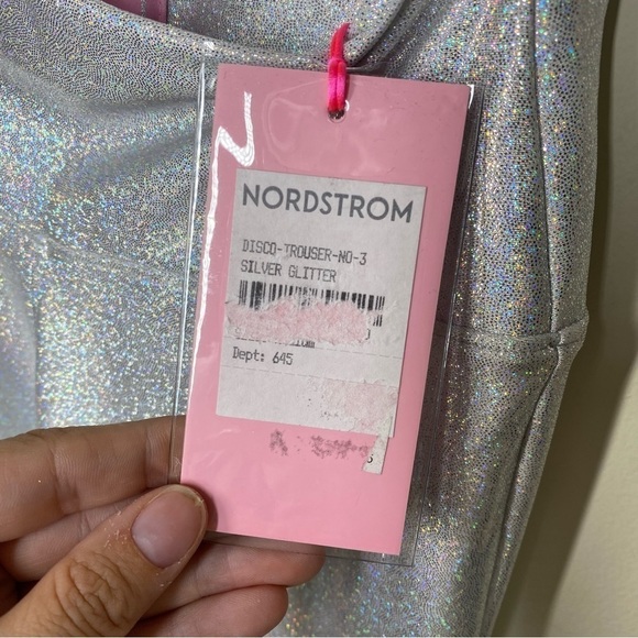 The Mighty Company Disco Split Leg Trouser in Silver Glitter - Picture 7 of 7